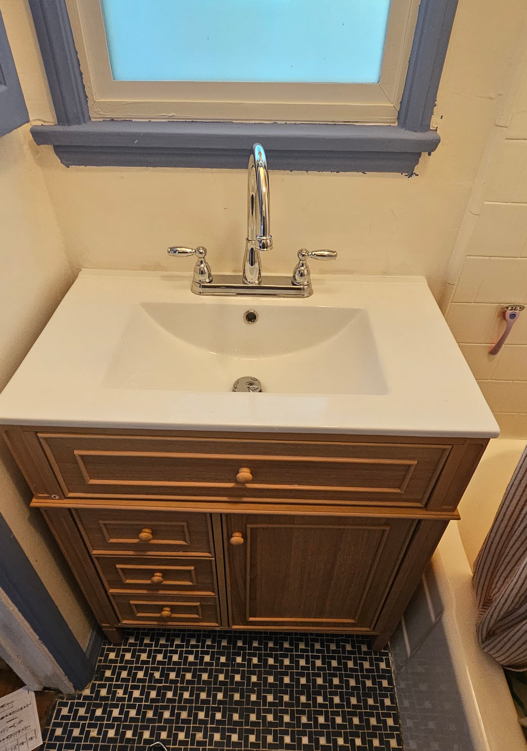 Bathroom sink cabinet fixture work