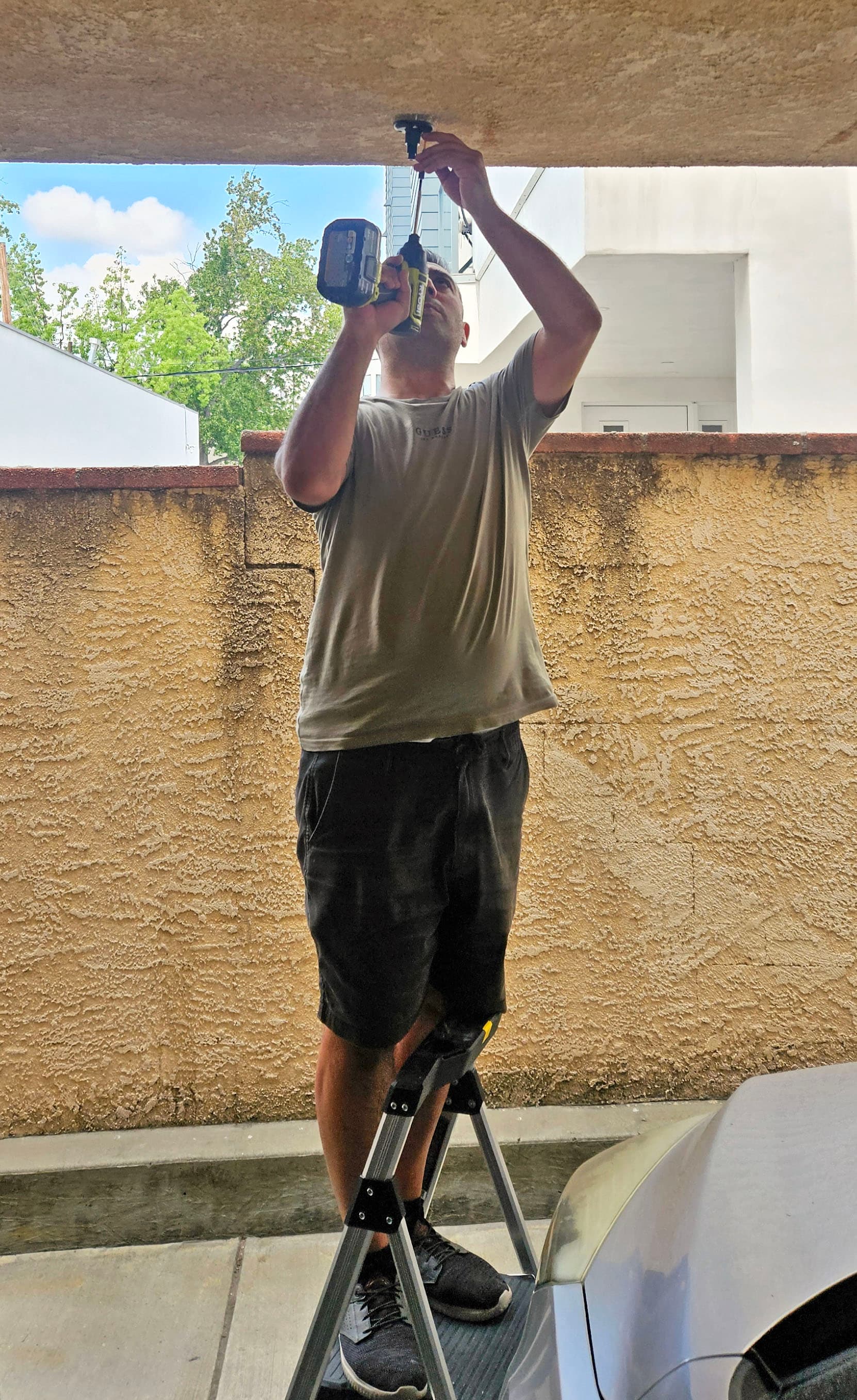 Sam ready for work in Burbank
