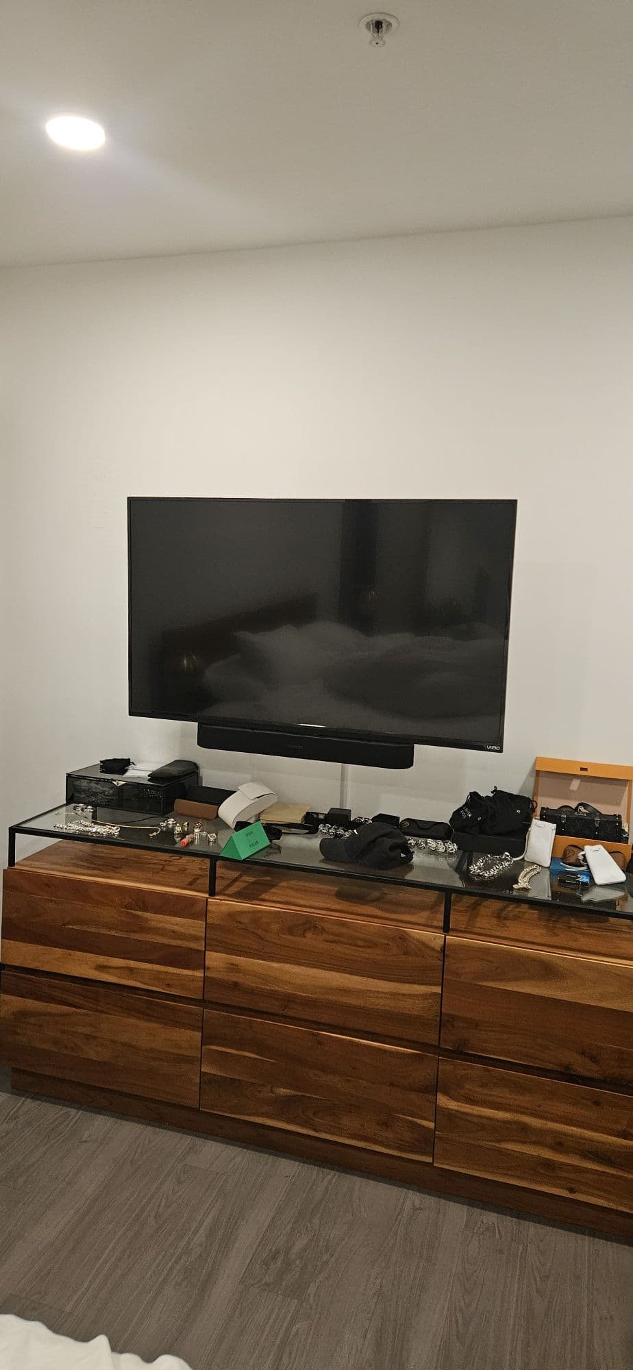 TV with soundbar mounted together
